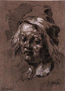  Abb. Johann Gottlieb Prestel, Kopfstudie nach Trevisani, Radierung und Holzschnitt, um 1775, 345 x 254 mm, Kat. Ausst. Kunst kommt von Prestel, S. 211