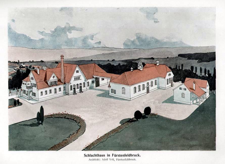 Adolf Voll, Anlage Gebäudekomplex Schlachthof - Warmbad, 1911